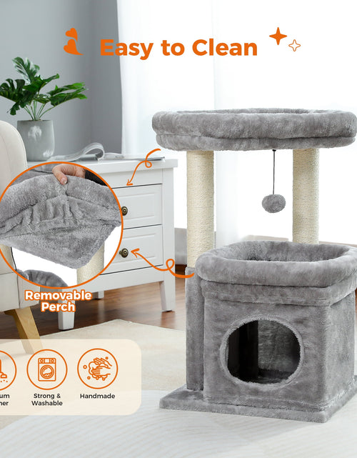Load image into Gallery viewer, Cat Tree Condo 27" Cat Tower with Large Top Perch and Scratching Posts for Kittens and Medium Cats, Gray
