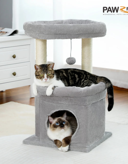 Load image into Gallery viewer, Cat Tree Condo 27" Cat Tower with Large Top Perch and Scratching Posts for Kittens and Medium Cats, Gray

