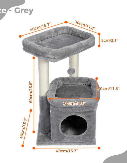 Load image into Gallery viewer, Cat Tree Condo 27" Cat Tower with Large Top Perch and Scratching Posts for Kittens and Medium Cats, Gray
