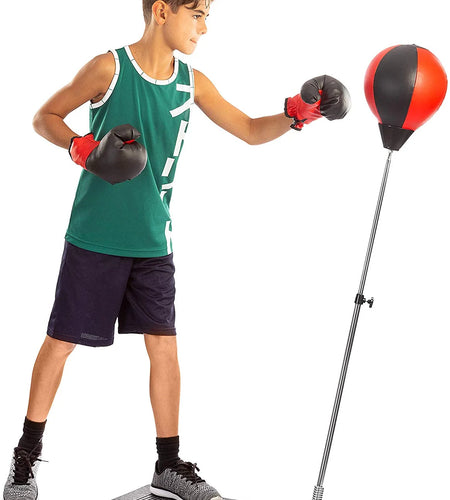 Playworld Boxing Punching Bag Set with Gloves, Pump and Adjustable Stand - Red