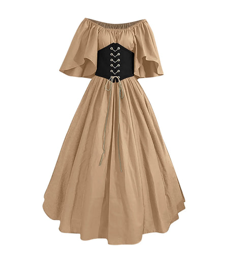 Womens Renaissance Faire Dresses Medieval Irish Traditional plus Size Dresses Ruffle over Dress Corset Retro Cosplay Gown