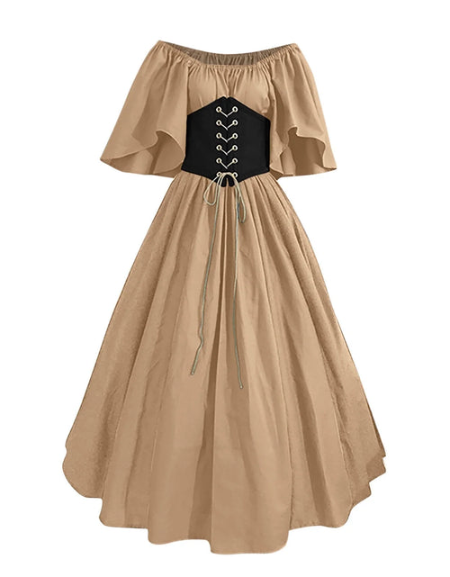 Load image into Gallery viewer, Womens Renaissance Faire Dresses Medieval Irish Traditional plus Size Dresses Ruffle over Dress Corset Retro Cosplay Gown
