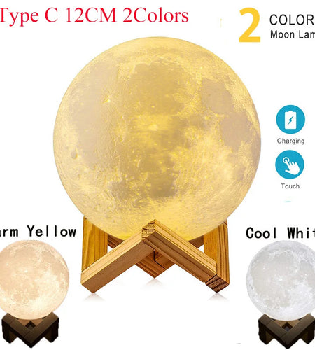 ZK30 Levitating Moon Lamp Night Light Floating 3D Printing LED Moon Lamp with Wooden Base and Magnetic with 3 Colors