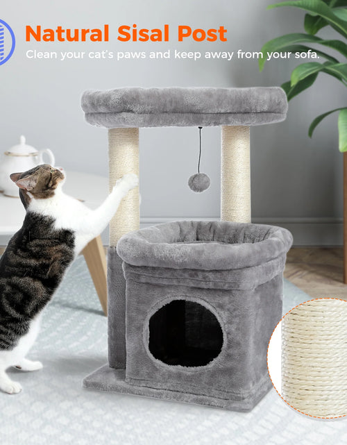 Load image into Gallery viewer, Cat Tree Condo 27" Cat Tower with Large Top Perch and Scratching Posts for Kittens and Medium Cats, Gray

