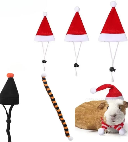 Hamster Christmas Halloween Costume Guinea Pig Small Pet Hat Scarf Headwear Pet Outfits for Chinchilla Rabbit Bunny Accessories