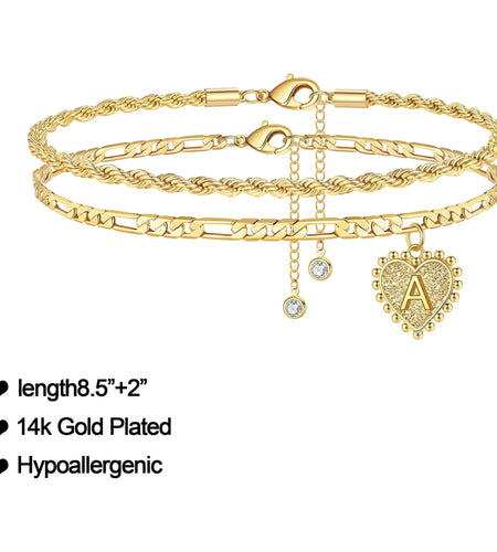 Initial Ankle Bracelets for Women Dainty Heart Foot Gold Jewelry Summer Gifts