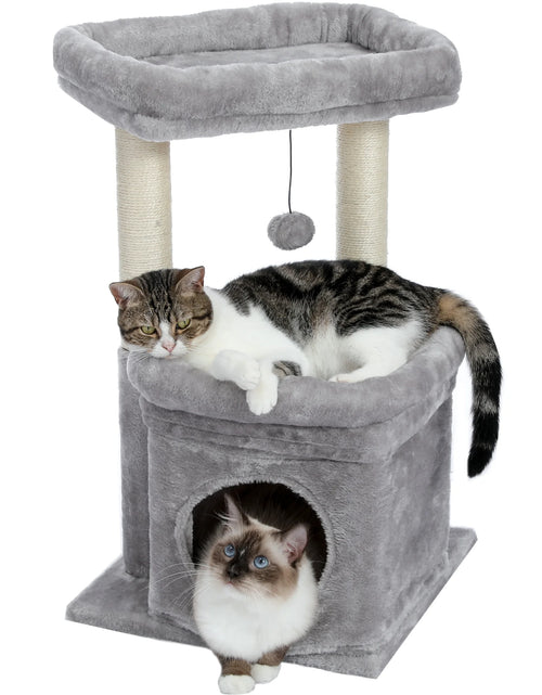 Load image into Gallery viewer, Cat Tree Condo 27" Cat Tower with Large Top Perch and Scratching Posts for Kittens and Medium Cats, Gray
