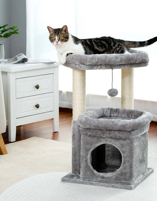 Load image into Gallery viewer, Cat Tree Condo 27" Cat Tower with Large Top Perch and Scratching Posts for Kittens and Medium Cats, Gray
