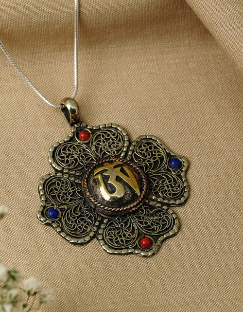 Load image into Gallery viewer, Handmade Brass Pendant with Lapis Lazuli &amp; Coral Boho Prayer Jewelry for Men &amp; Women
