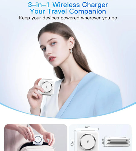 Magnetic Wireless Charger Compatible for Iphone: Fodable 3 in 1 Charging Station Compatible for 17 16 15 14 13 12 Pro Max plus & Airpod, Travel Essentials