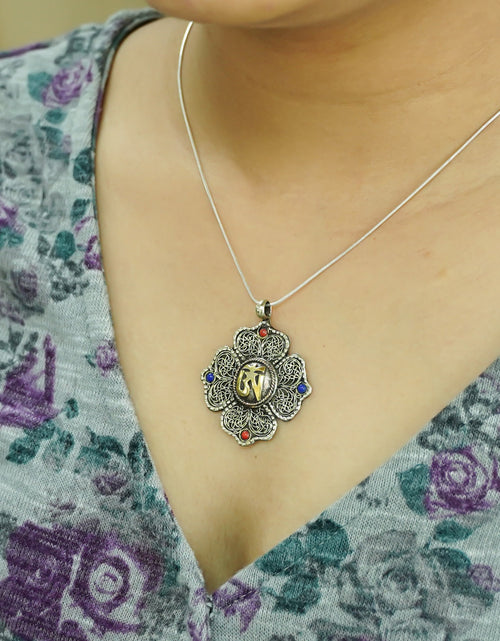 Load image into Gallery viewer, Handmade Brass Pendant with Lapis Lazuli &amp; Coral Boho Prayer Jewelry for Men &amp; Women
