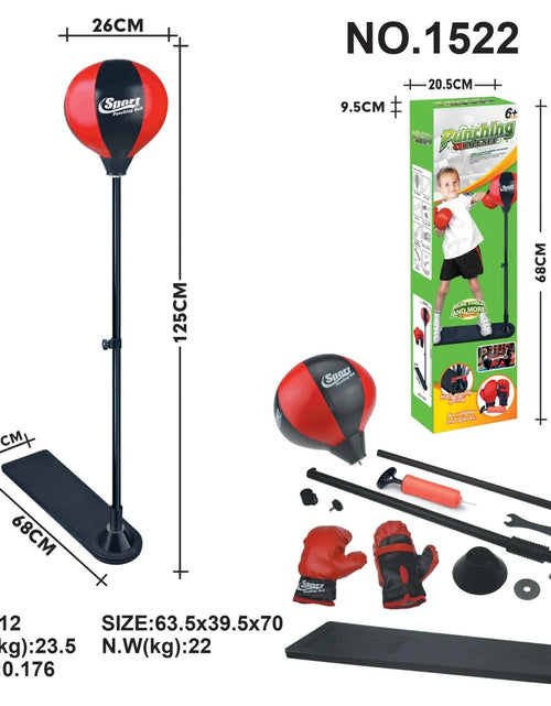 Load image into Gallery viewer, Playworld Boxing Punching Bag Set with Gloves, Pump and Adjustable Stand - Red
