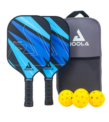 Ben Johns Blue Lightning Pickleball Set, 2 Fiberglass Paddles with Honeycomb Core, Paddle Bag, 4 Balls