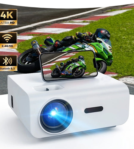 1080P Mini Projector with 5G Wifi and Bluetooth, 240 ANSI, Support 4K, Compatible with Soundbar, 100" Screen Included