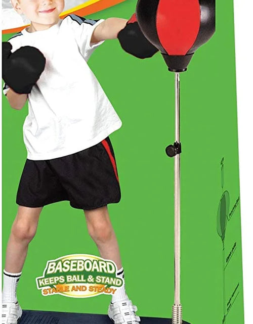 Load image into Gallery viewer, Playworld Boxing Punching Bag Set with Gloves, Pump and Adjustable Stand - Red
