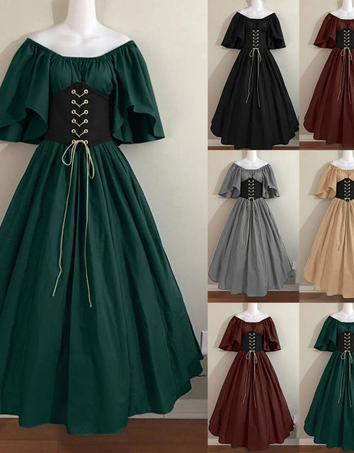 Load image into Gallery viewer, Womens Renaissance Faire Dresses Medieval Irish Traditional plus Size Dresses Ruffle over Dress Corset Retro Cosplay Gown
